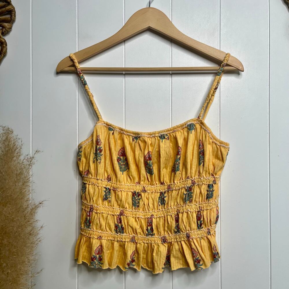 Free People top floral cropped tank ruffled pleated cotton - Picture 3 of 6